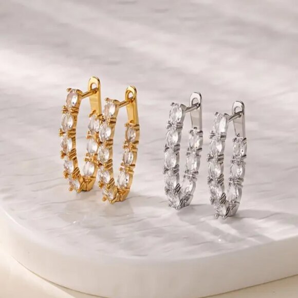 14K Gold Womens 1ct Diamond Small Oval Hoop Earrings Ladies 14 K Silver Jewelry - Picture 3 of 4